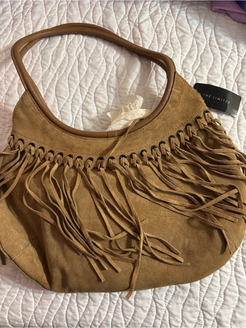 The Limited Tan Suede Fringe Shoulder Bag